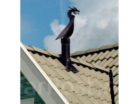 Вентиляция. Вентиляционный выход, Флюгер от Duck and Dog. Колпак-дефлектор серии "Виндвуду". КДBBД 110. Усилитель тяги. Дракон. Цвет черный. Диаметр 110.