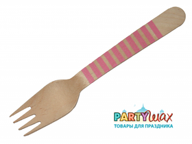 Деревянная вилка в розовую полоску - 20 шт.