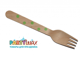 Деревянная вилка в зеленый горох - 20 шт.