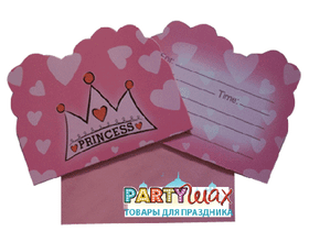 Приглашение в конверте Девочка - Принцесса, 6 шт.
