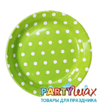Тарелка круглая зеленая, белый горох - 12 шт.