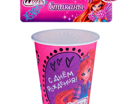 Одноразовый стакан бумажный С днем рождения сердечки феи Винкс блум - 6 шт.