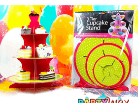 Подставка для пирожных трехъярусная зеленая в горох- 1 шт.