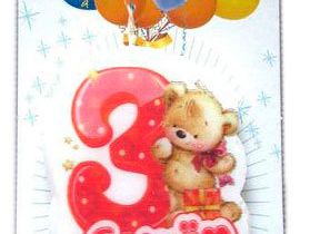 Свеча цифра "Мишка" красный, 3 года