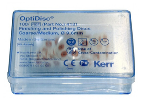 Диски полировочные OptiDisc грубые/средние, диаметр 9,6 мм (красные), 100 шт/упаковка, Швейцария (KerrHawe S.A.) 4181