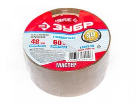 Лента Зубр "Мастер" клеящая,коричневая,усиленная прочность,толщина 50мк 48-60м 12033-50