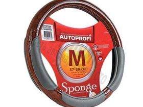 Чехол на руль "AUTOPROFI" SP-5022L.GY (M) винил под дерево, 2 подушки, светло-серый