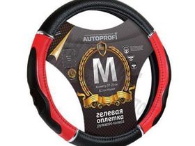 Чехол на руль "AUTOPROFI" GL-1020BK/RD (M) гел напол, спорт.дизайн,Pu кожа+ПВХ,встав.тесн,чер/красн
