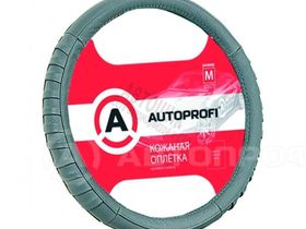 Чехол на руль "AUTOPROFI" AP-470D.GY (M) натуральная кожа, 2 вставки гармошка, темно-серая