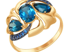 Кольцо из золота с синими топазами и синими фианитами sokolov арт 073