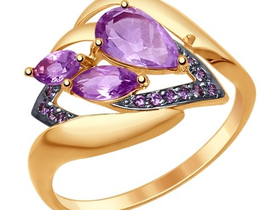 Кольцо из золота с аметистами и сиреневыми фианитами sokolov арт 054