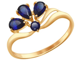 Кольцо из золота с корундами сапфировыми (синт.) арт 055