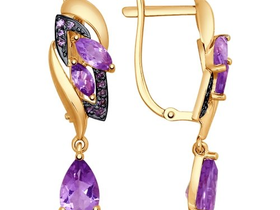 Серьги длинные из золота с аметистами и сиреневыми фианитами sokolov арт 0040