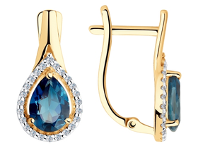 Серьги из золота с синими топазами и фианитами sokolov арт 0044