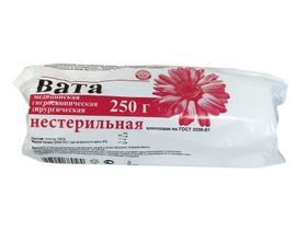Вата 250 грамм "Розовый фламинго" медицинская гигроскопическая хирургическая нестерильная, Россия ( АО "Фабрика "Ника")