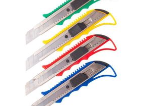 Нож канцелярский 18мм OfficeSpace, усиленный, с фиксатором, металл. направляющие, ассорти, европодве