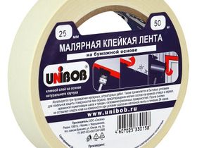Клейкая лента малярная Unibob, 25мм*50м, инд.упаковка