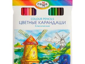 Карандаши цветные Гамма "Классические", 18цв., заточен., картон. упак., европодвес