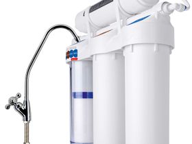 EU312 4 картриджа, шаровый кран, первый корпус - прозрачный обезжелезивание, постфильтр , Фильтры Praktic под мойку (unibody)