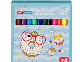 Фломастеры ArtSpace "Кот-сластена", 24цв., смываемые, картон, европодвес
