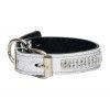Ошейник для собак кожаный со стразами Серебро = 20мм*23-33см простроченный 2х-слойный