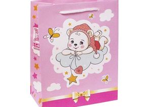 Пакет бумажный [18*22,5*10] "Мишка на облаке" розовый