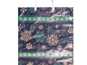 Пакет полиэтилен [38*44] "Изумрудные снежинки" 100мкм с пластиковой ручкой