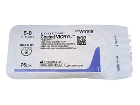 Викрил (Vicryl) фиолетовый М1 (5/0), длина 75 см, игла колющая RB-1 Plus, США (Ethicon, LLC) W9105