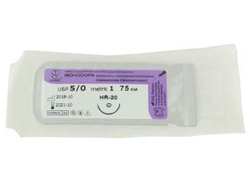 Моносорб фиолетовый, МР(1) USP(5/0), длина 75 см, игла колющая HR-20, 1/2 окружности, Россия (ООО "Линтекс") 12010A200750
