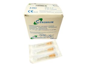 Игла инъекционная 25G (0,5*25 мм)  медицинская однократного применени стерильная, крепление луер-слип, 100 шт/упаковка, Китай (Jiangxi Hongda Medical Equipment Group Ltd)