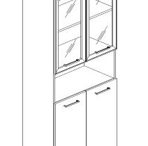 Шкаф высокий широкий (2 низкие двери ЛДСП, 2 низкие двери стекло в раме)