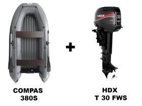 Лодка ПВХ COMPAS 380S + 2х-тактный лодочный мотор HDX T 30 FWS