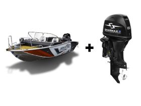 Комплект Алюминиевая лодка (катер) Mikatsu (Микатсу) 470 (Z43) Premium + мотор Sharmax SMF60FEL-T EFI