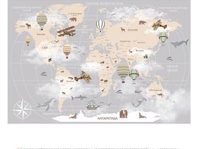 Фотообои F-272 Детская карта мира с шарами и животными 400х270_14.09.2023