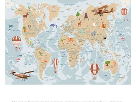 Фотообои Z-360 Голубая карта мира с животными 400х270