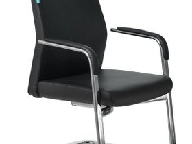 Кресло Бюрократ _JONS-LOW-V черный кожа низкая спинка полозья металл хром