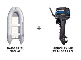 Лодка ПВХ BADGER SL 390 AL + 2х-тактный лодочный мотор MERCURY ME 25 M SEAPRO