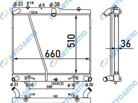 Радиатор охлаждения двигателя. TOYOTA HIACE, REGIUS ACE KDH200K, KDH200V, KDH205V, HDH223B, KDH201K, KDH201V, KDH206K, KDH206V, KDH211V, KDH221K, KDH205V, TO-0603-36-K
