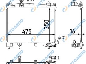 Радиатор охлаждения двигателя. TOYOTA RACTIS, VITZ, COROLLA AXIO, PORTE, COROLLA FIELDER, VERSO, TREZIA NSP120, NSP130, NRE160, NSP140, NSP120L, NSP120X TO-0475-16-K