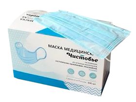 Маска медицинская из нетканых материалов, нестерильная, одноразовая "Чистовье" трехслойная, на резинке, цвет голубой, 100 шт/упаковка (штучная укладка), Россия (Акционерное общество "Чистовье") 602-708