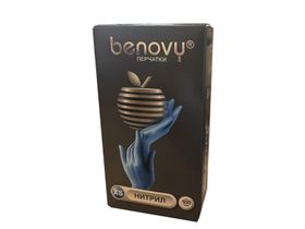 Перчатки медицинские диагностические (смотровые) одноразовые нестерильные "Benovy" нитриловые текстурированные на пальцах, неопудренные с однократной хлоринацией (манжета с валиком), цвет голубой, размер XS, 100 пар/упаковка, Малайзия ("Топ