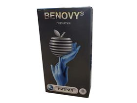 Перчатки медицинские диагностические (смотровые) одноразовые нестерильные "Benovy" нитриловые текстурированные на пальцах, неопудренные с однократной хлоринацией (манжета с валиком), цвет голубой, размер XL, 50 пар/упаковка, Китай (ООО "Бин