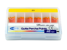 Штифт Медента эндоканальный гуттаперчевый, размер №20, конусность стандартная 02, 120 шт/упаковка, Республика Корея (Meta Biomed Co., Ltd.) GUT20 P21M