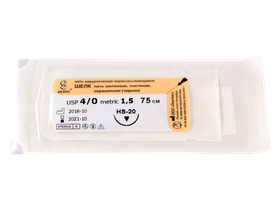 Шелк плетеный черный МР(1,5), USР(4/0), длина 75 см, игла обратно-режущая HS-20, 1/2 окружности, Россия (ООО "Линтекс") 18015В200750