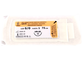 Шелк плетеный черный МР(1), USР(5/0), длина 75 см, игла колющая HR-20, 1/2 окружности, Россия (ООО "Линтекс") 18010А200750