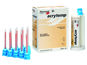 Пластмасса стоматологическая Acrytemp, цвет А2 (самополимеризующаяся биакриловая для изготовления коронок и мостов), 50 мл, Италия (Zhermack S.p.A.)