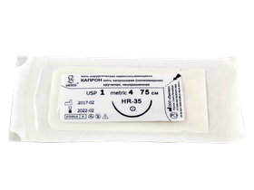 Капрон крученый неокрашенный МР(4), USP(1), длина 75 см, игла колющая HR-35, 1/2 окружности, Россия (ООО "Линтекс") 15340A350750