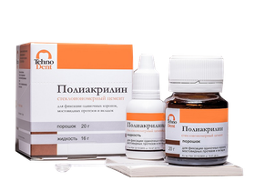 Полиакрилин-СИЦ комплект для фиксации одиночных коронок, мостовидных протезов и вкладок, 20 г порошок+16 г жидкость, Россия (ООО "ТехноДент") 021-01-020.016