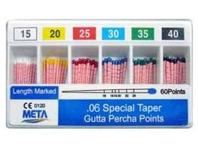 Штифт Медента эндоканальный гуттаперчевый, рр №15-40, кон. 06, 60 шт/уп., Meta Biomed