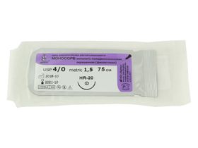 Моносорб фиолетовый, МР(1,5) USP(4/0), длина 75 см, игла колющая HR-20, 1/2 окружности, Россия (ООО "Линтекс") 12015A200750